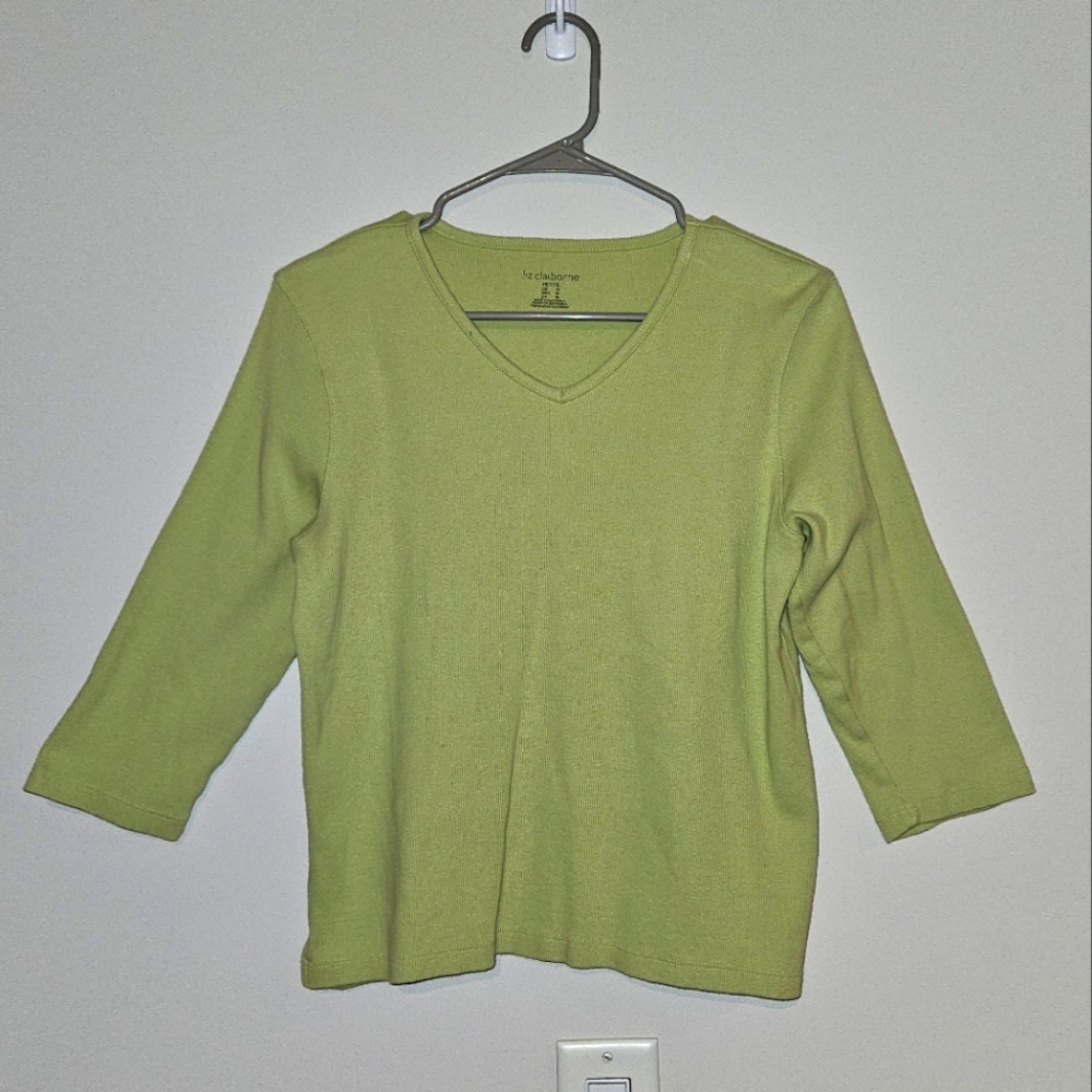 Liz Claiborne Yellow Green 3/4 Sleeve T-shirt